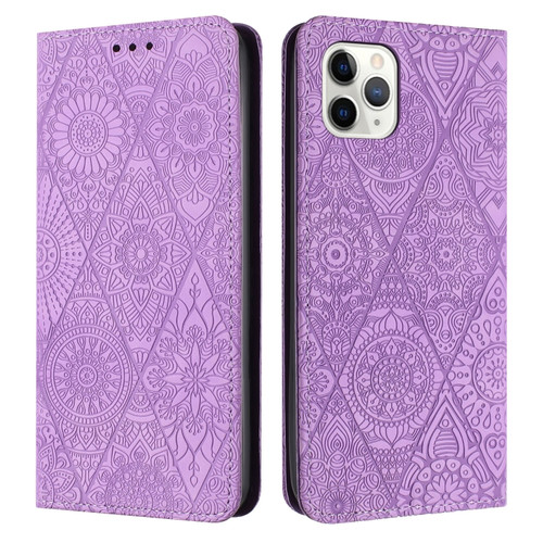 iPhone 11 Pro Max Ethnic Embossed Adsorption Leather Phone Case - Purple