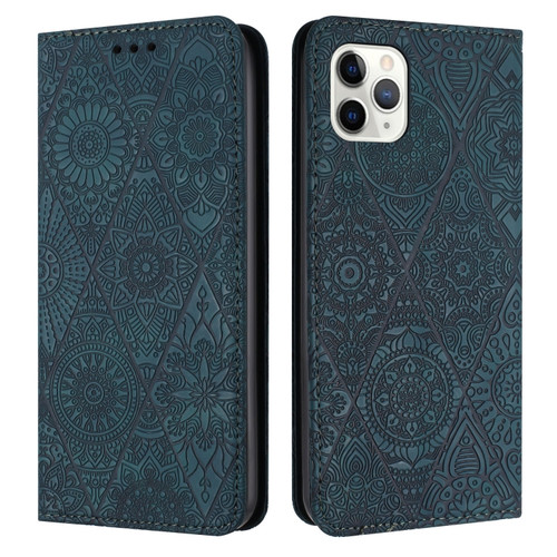 iPhone 11 Pro Max Ethnic Embossed Adsorption Leather Phone Case - Blue