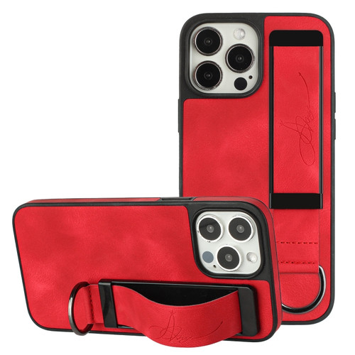 iPhone 11 Pro Max Wristband Holder Leather Back Phone Case - Red