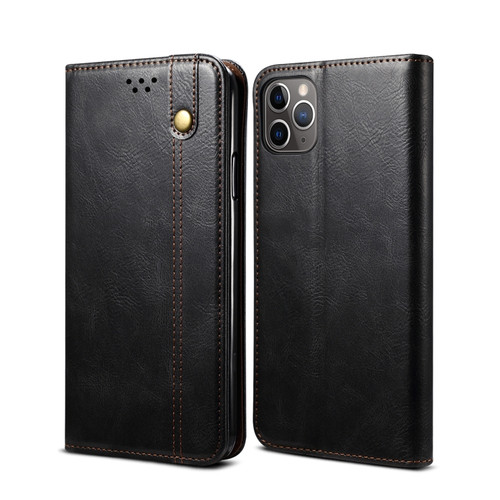iPhone 11 Pro Max Simple Wax Crazy Horse Texture Horizontal Flip Leather Case with Card Slots & Wallet  - Black
