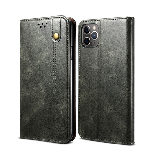 iPhone 11 Pro Max Simple Wax Crazy Horse Texture Horizontal Flip Leather Case with Card Slots & Wallet  - Dark Green