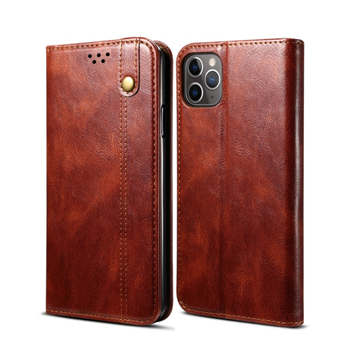 iPhone 11 Pro Max Simple Wax Crazy Horse Texture Horizontal Flip Leather Case with Card Slots & Wallet  - Brown