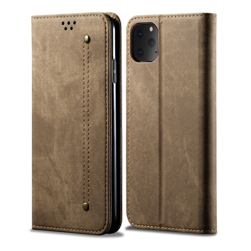 iPhone 11 Pro Max Denim Texture Casual Style Horizontal Flip Leather Case with Holder & Card Slots & Wallet - Khaki