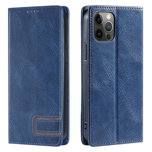 iPhone 11 Pro Max TTUDRCH RFID Retro Texture Magnetic Leather Phone Case - Blue