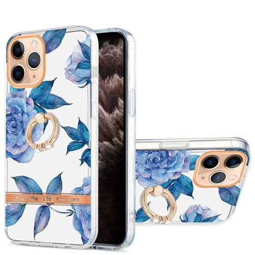 iPhone 11 Pro Max Ring IMD Flowers TPU Phone Case  - Blue Peony