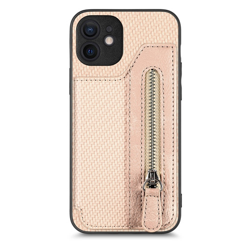 iPhone 11 Pro  Max Carbon Fiber Horizontal Flip Zipper Wallet Phone Case - Khaki