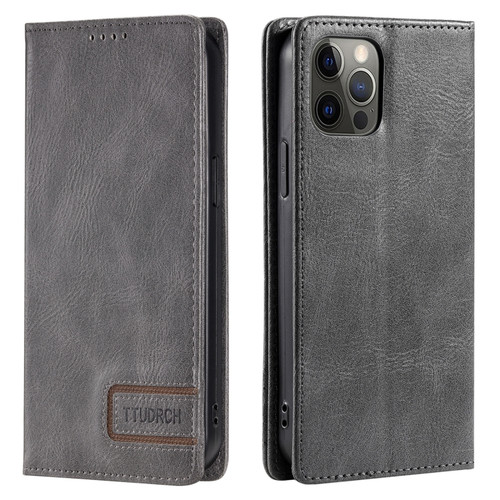 iPhone 11 Pro Max TTUDRCH RFID Retro Texture Magnetic Leather Phone Case - Grey