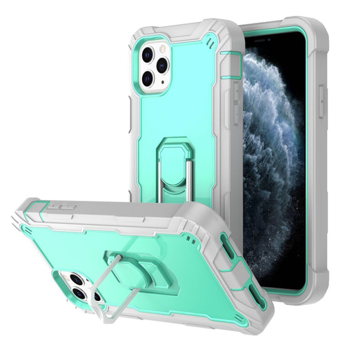 iPhone 11 Pro Max PC + Rubber 3-layers Shockproof Protective Case with Rotating Holder  - Grey White + Mint Green