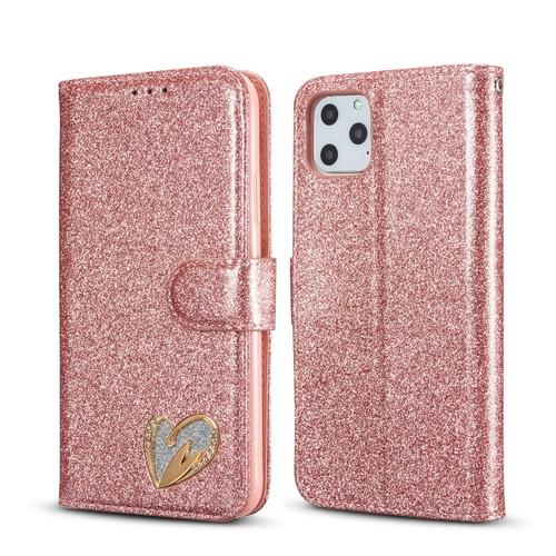 iPhone 11 Pro Max Glitter Powder Love Leather Phone Case  - Pink