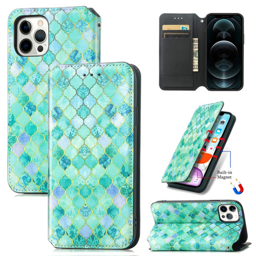 iPhone 11 Pro Max Colored Drawing Magnetic Horizontal Flip PU Leather Case with Holder & Card Slots & Wallet  - Emerald Stone