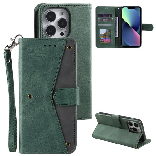 iPhone 11 Pro Max Nail Skin Feel Stitching Calf Texture Leather Phone Case - Green