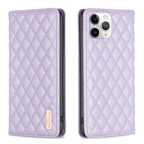 iPhone 11 Pro Max Diamond Lattice Magnetic Leather Flip Phone Case - Purple
