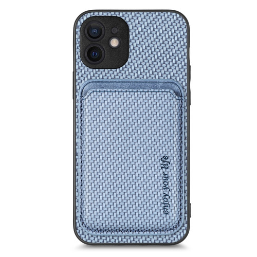 iPhone 11 Pro Max Carbon Fiber Leather Card Magsafe Magnetic Phone Case - Blue