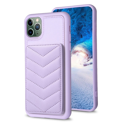 iPhone 11 Pro Max BF26 Wave Pattern Card Bag Holder Phone Case - Purple