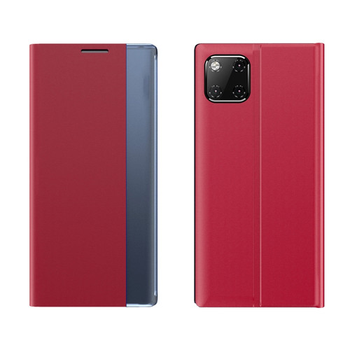 iPhone 11 Pro Max Side Window Display Magnetic Suction Plain Grain Flip PU Leather + PC Case with Holder  - Red
