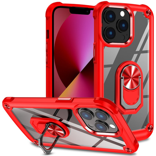 iPhone 11 Pro TPU + PC Lens Protection Phone Case with Ring Holder - Red