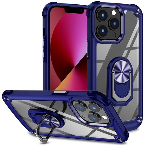 iPhone 11 Pro TPU + PC Lens Protection Phone Case with Ring Holder - Blue