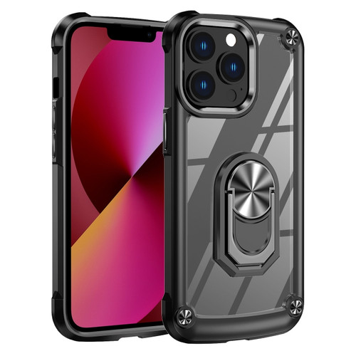 iPhone 11 Pro Max TPU + PC Lens Protection Phone Case with Ring Holder - Black