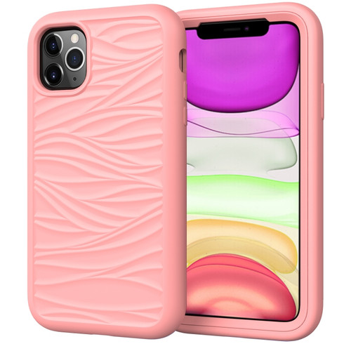 iPhone 11 Pro Max Wave Pattern 3 in 1 Silicone+PC Shockproof Protective Case - Rose Gold