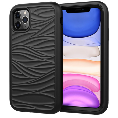 iPhone 11 Pro Max Wave Pattern 3 in 1 Silicone+PC Shockproof Protective Case - Black
