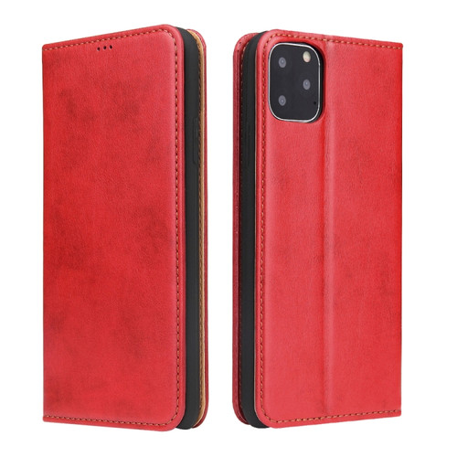 Fierre Shann PU Genuine Leather Texture Horizontal Flip Leather Case with Holder & Card Slots & Wallet iPhone 11 Pro Max - Red