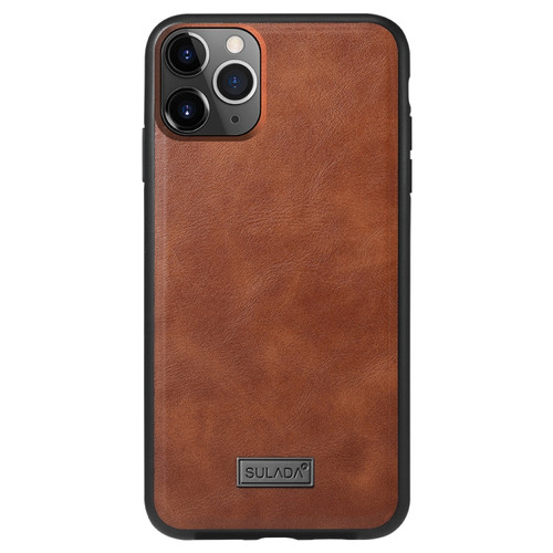 iPhone 11 Pro Max SULADA Shockproof TPU + Handmade Leather Protective Case - Brown