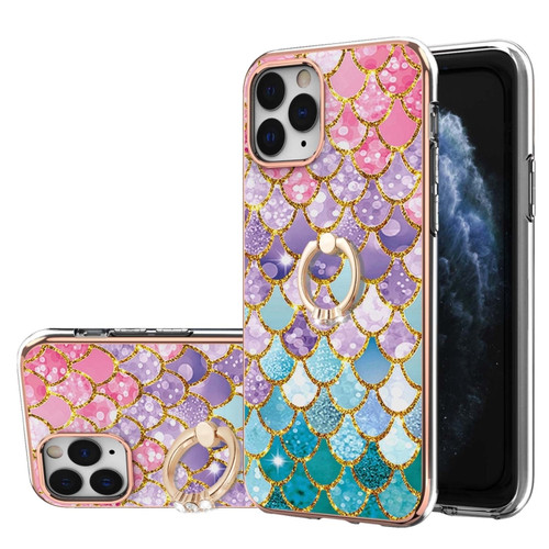 iPhone 11 Pro Max Electroplating Pattern IMD TPU Shockproof Case with Rhinestone Ring Holder  - Colorful Scales