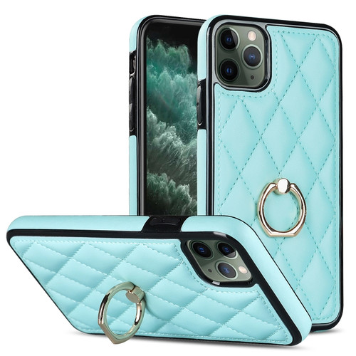 iPhone 11 Pro Max Rhombic PU Leather Phone Case with Ring Holder - Blue