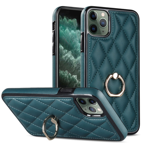 iPhone 11 Pro Max Rhombic PU Leather Phone Case with Ring Holder - Green