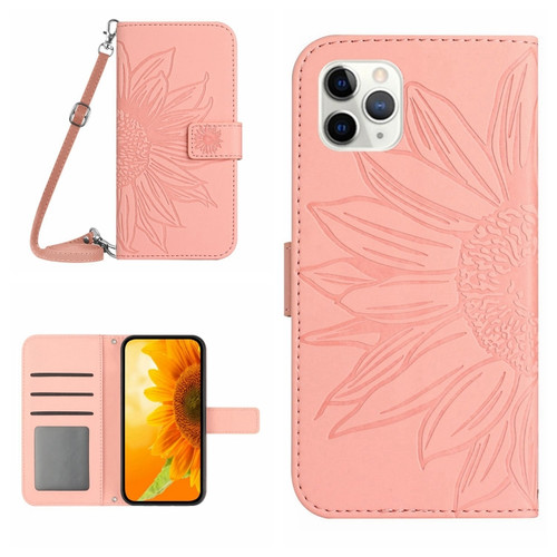 iPhone 11 Pro Max Skin Feel Sun Flower Pattern Flip Leather Phone Case with Lanyard - Pink