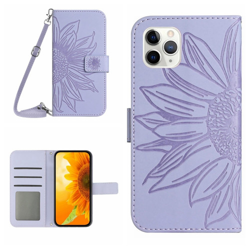 iPhone 11 Pro Max Skin Feel Sun Flower Pattern Flip Leather Phone Case with Lanyard - Purple