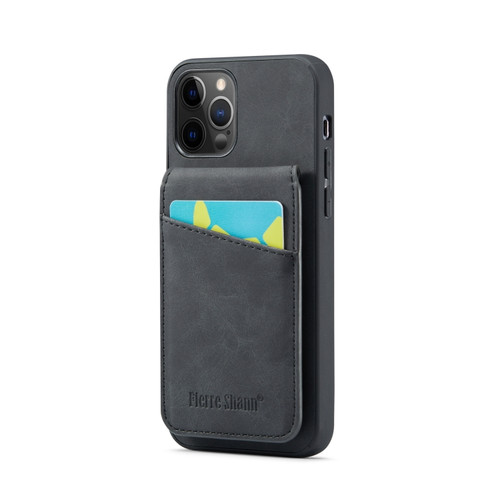 iPhone 11 Pro Max Fierre Shann Crazy Horse Card Holder Back Cover PU Phone Case - Black