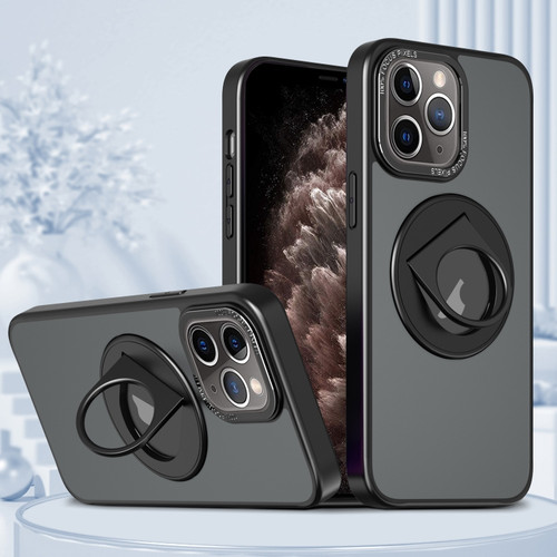 iPhone 11 Pro Max Rotating Ring Magnetic Holder Phone Case - Black