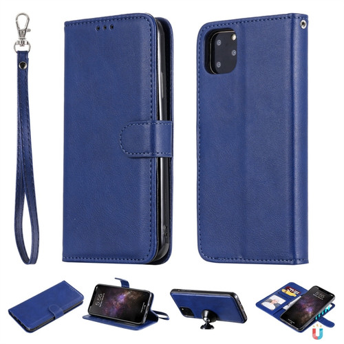 iPhone 11 Pro Max Solid Color Horizontal Flip Protective Case with Holder & Card Slots & Wallet & Photo Frame & Lanyard - Blue