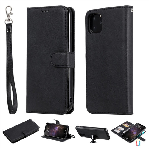 iPhone 11 Pro Max Solid Color Horizontal Flip Protective Case with Holder & Card Slots & Wallet & Photo Frame & Lanyard - Black