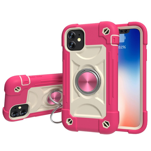 iPhone 11 Pro Max Shockproof Silicone + PC Protective Case with Dual-Ring Holder  - Rose Red