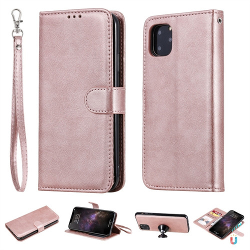 iPhone 11 Pro Max Solid Color Horizontal Flip Protective Case with Holder & Card Slots & Wallet & Photo Frame & Lanyard - Rose Gold