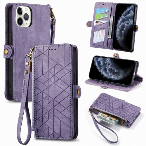 iPhone 11 Pro Max Geometric Zipper Wallet Side Buckle Leather Phone Case - Purple