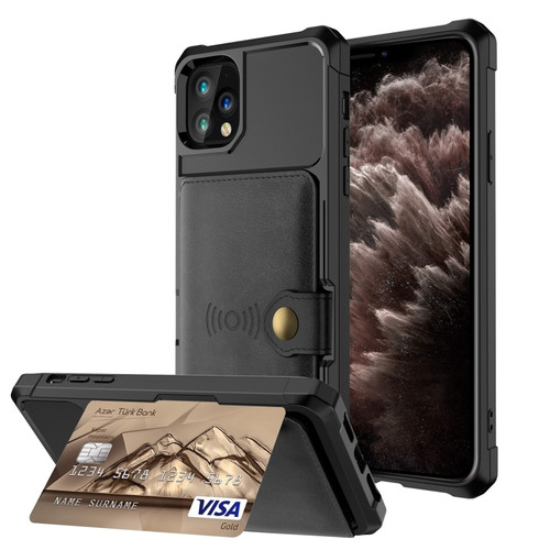 iPhone 11 Pro Max Magnetic Wallet Card Bag Leather Case  - Black