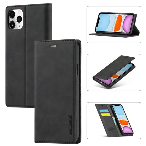 iPhone 11 Pro Max LC.IMEEKE Strong Magnetism Ultra-thin Horizontal Flip Shockproof Matte TPU + PU Leather Case with Holder & Card Slots & Wallet  - Black