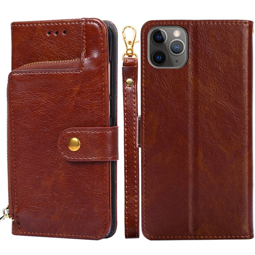 iPhone 11 Pro Max Zipper Bag PU + TPU Horizontal Flip Leather Case with Holder & Card Slot & Wallet & Lanyard  - Brown