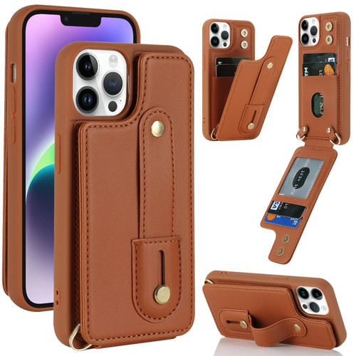 iPhone 11 Pro Max Wristband Vertical Flip Wallet Back Cover Phone Case - Brown