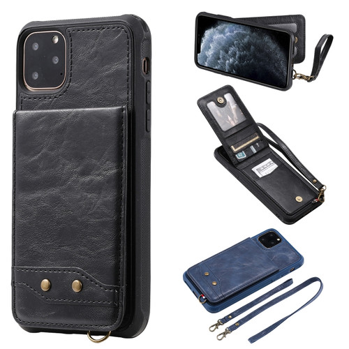 iPhone 11 Pro Max Vertical Flip Wallet Shockproof Back Cover Protective Case with Holder & Card Slots & Lanyard & Photos Frames - Black
