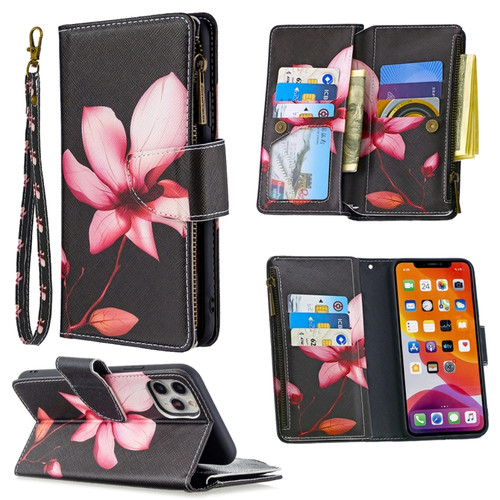 iPhone 11 Pro Max Colored Drawing Pattern Zipper Horizontal Flip Leather Case with Holder & Card Slots & Wallet - Lotus