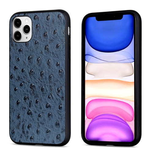 iPhone 11 Pro Max Ostrich Texture Genuine Leather Protective Case  - Blue