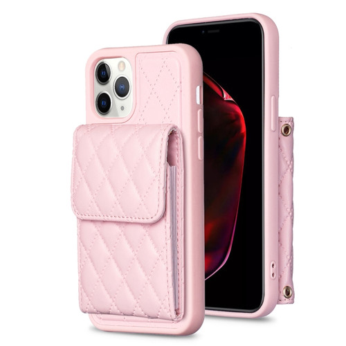 iPhone 11 Pro Max Vertical Wallet Rhombic Leather Phone Case - Pink