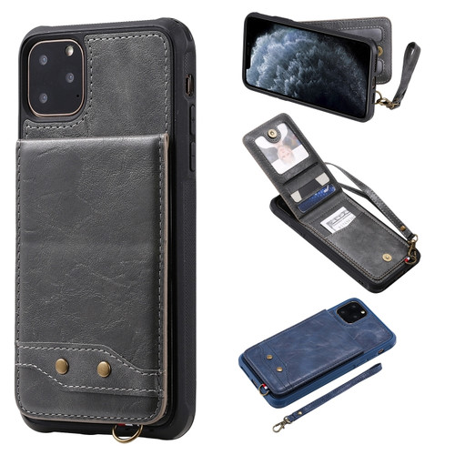 iPhone 11 Pro Max Vertical Flip Shockproof Leather Protective Case with Short Rope, Support Card Slots & Bracket & Photo Holder & Wallet Function - Gray