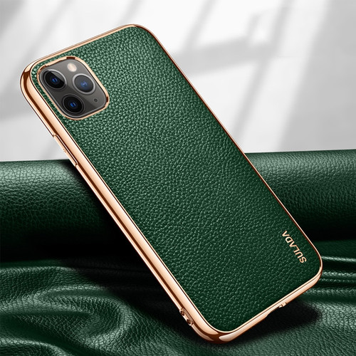 iPhone 11 Pro Max SULADA Litchi Texture Leather Electroplated Shckproof Protective Case - Green