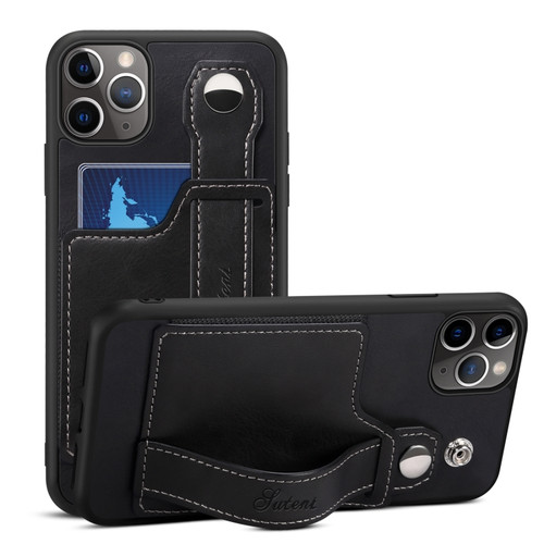 iPhone 11 Pro Max Suteni 215 Wrist Strap PU Phone Case  - Black