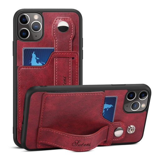 iPhone 11 Pro Max Suteni 215 Wrist Strap PU Phone Case  - Red